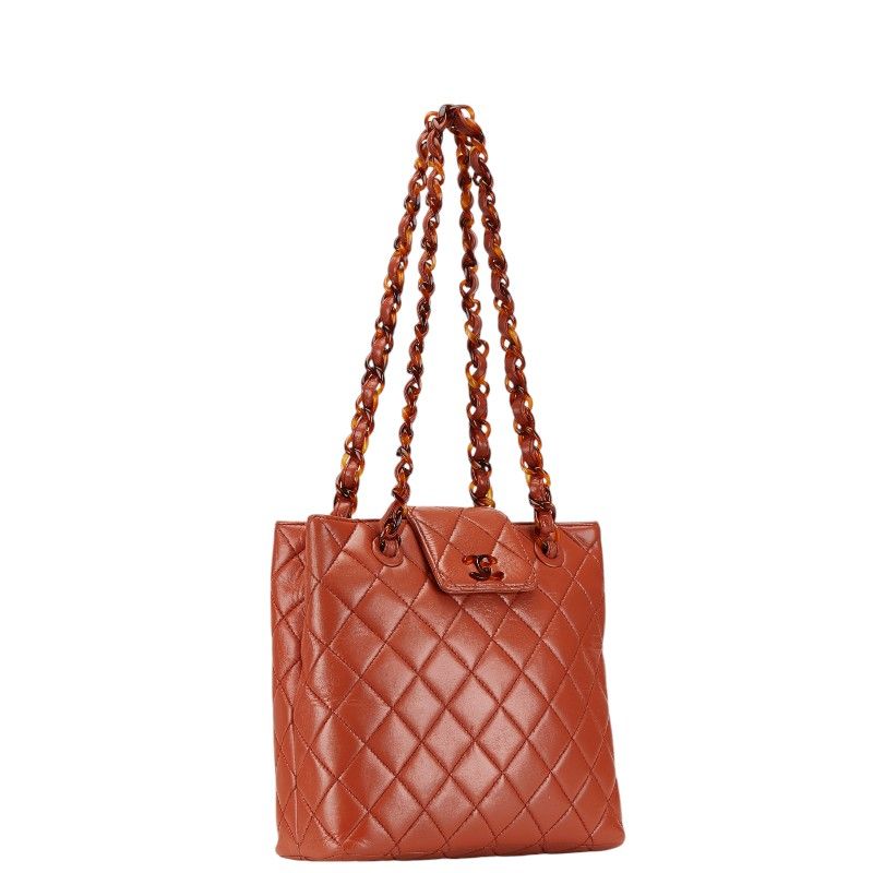 Chanel Quilted CC Logo Platinum Shoulder Bag Orange Brown Lambskin — view 2