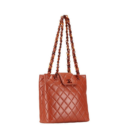 Chanel Quilted CC Logo Platinum Shoulder Bag Orange Brown Lambskin — view 2