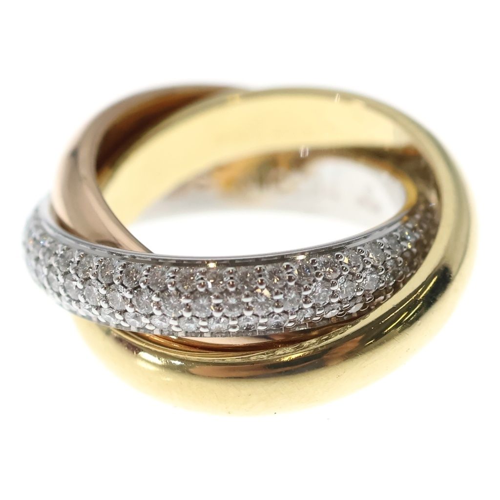 Cartier Trinity Classic Semi Pave Diamond Ring Gold Pink White