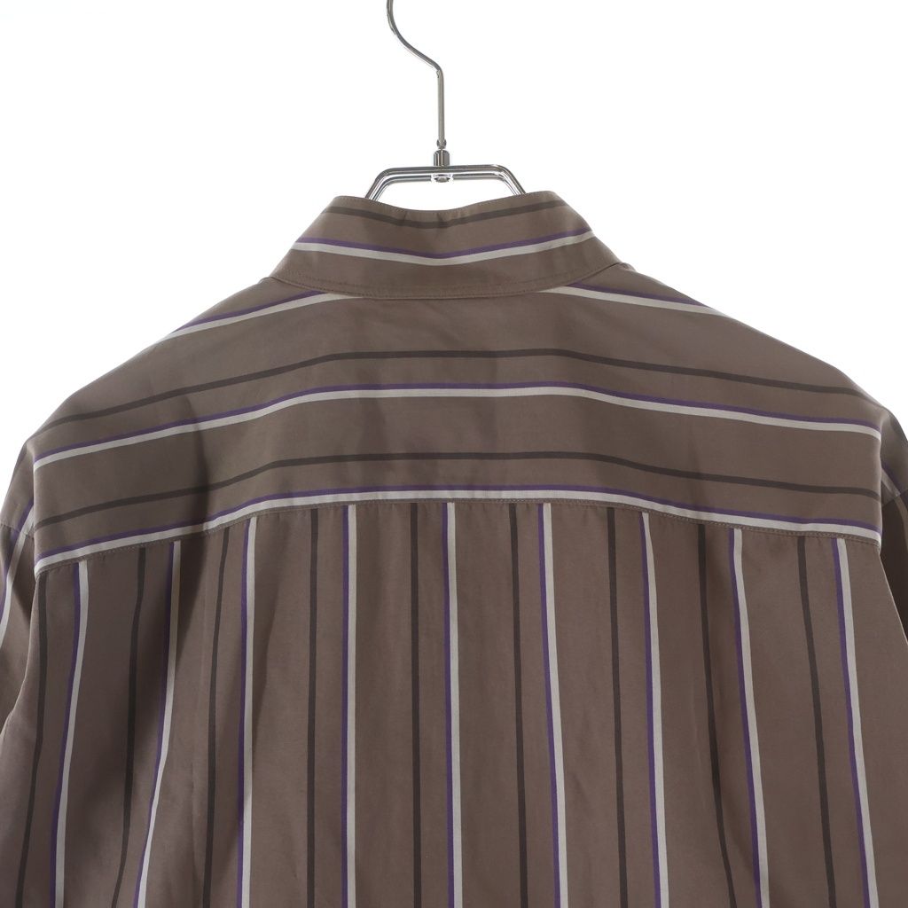 Hermes Half Zip Shirt Striped Khaki Brown Cotton — view 4