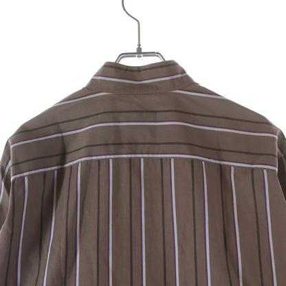 Hermes Half Zip Shirt Striped Khaki Brown Cotton — view 4