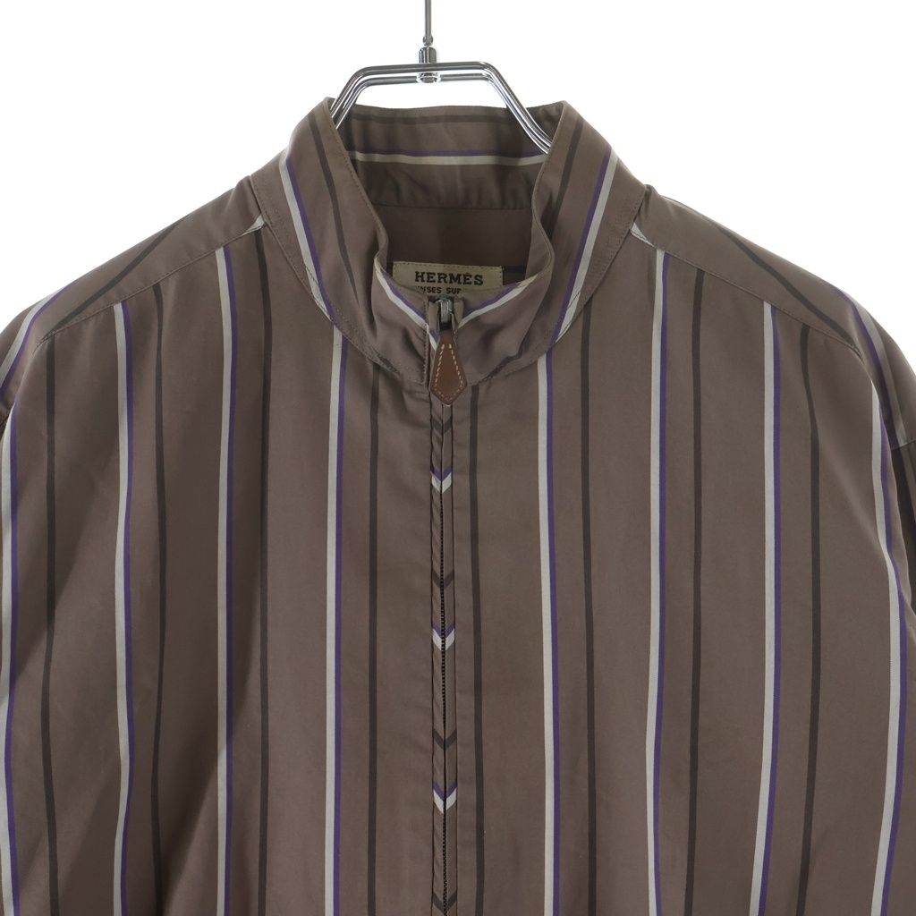 Hermes Half Zip Shirt Striped Khaki Brown Cotton — view 3