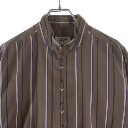 Hermes Half Zip Shirt Striped Khaki Brown Cotton — view 3