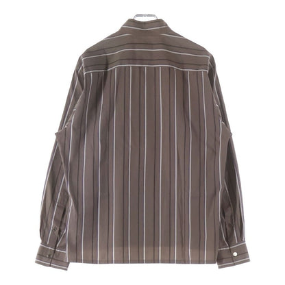 Hermes Half Zip Shirt Striped Khaki Brown Cotton — view 2