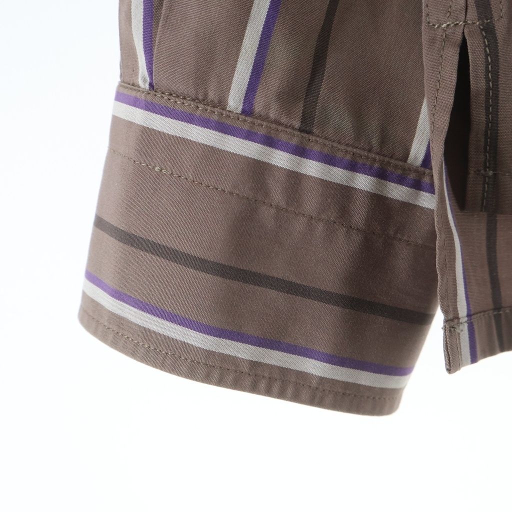Hermes Half Zip Shirt Striped Khaki Brown Cotton — view 6