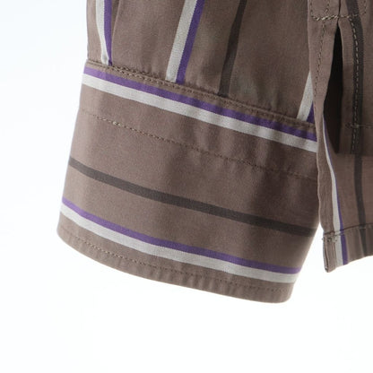 Hermes Half Zip Shirt Striped Khaki Brown Cotton — view 6