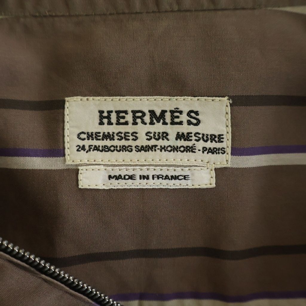 Hermes Half Zip Shirt Striped Khaki Brown Cotton — view 7
