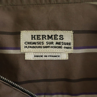 Hermes Half Zip Shirt Striped Khaki Brown Cotton — view 7