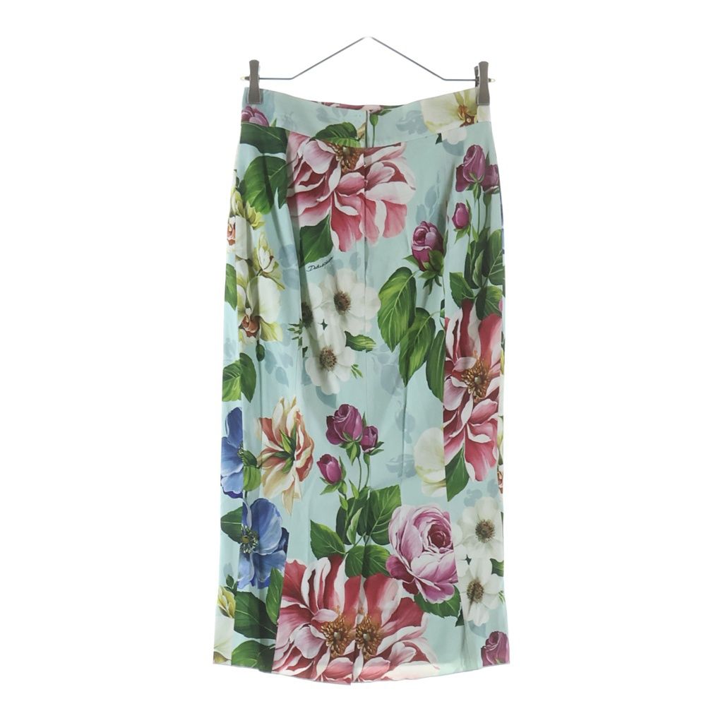 Dolce & Gabbana Flower Allover Print Rayon Tight Long Skirt Light Blue — view 2