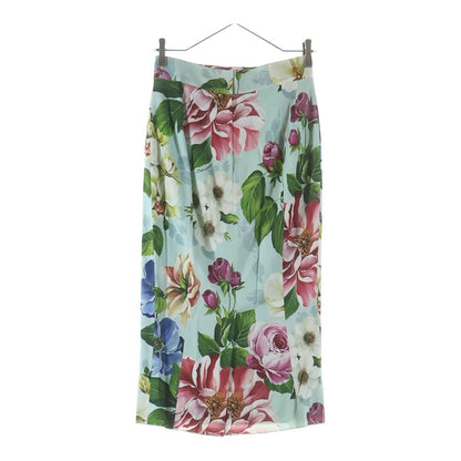 Dolce & Gabbana Flower Allover Print Rayon Tight Long Skirt Light Blue — view 2