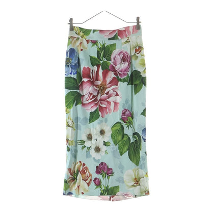 Dolce & Gabbana Flower Allover Print Rayon Tight Long Skirt Light Blue