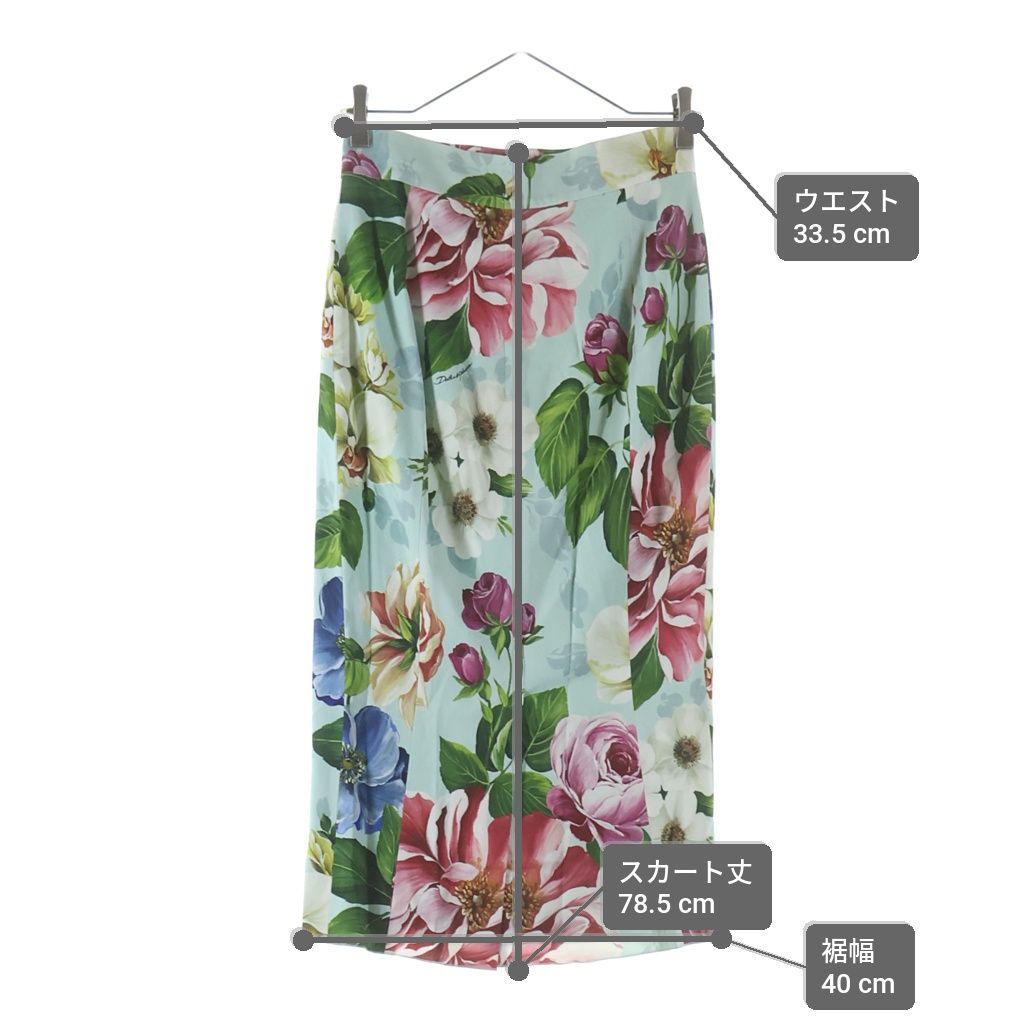 Dolce & Gabbana Flower Allover Print Rayon Tight Long Skirt Light Blue — view 9