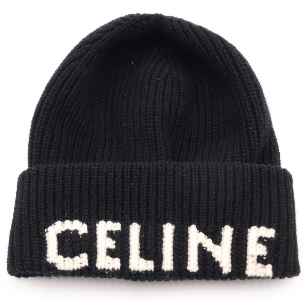 Celine Wool Cashmere Blend Beanie Knit Hat Black