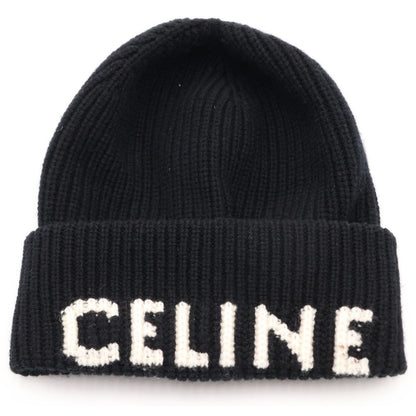 Celine Wool Cashmere Blend Beanie Knit Hat Black