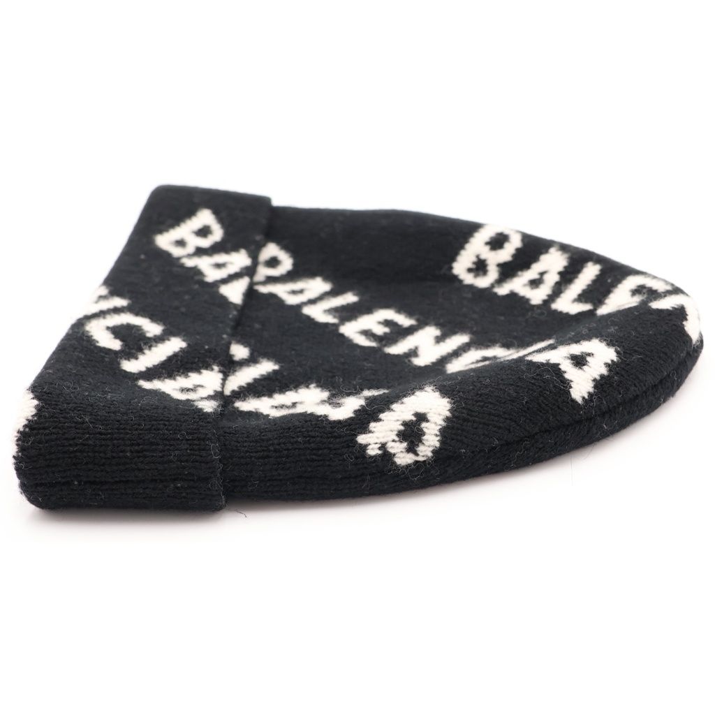 Balenciaga Logo Allover Beanie Knit Hat Black — view 3