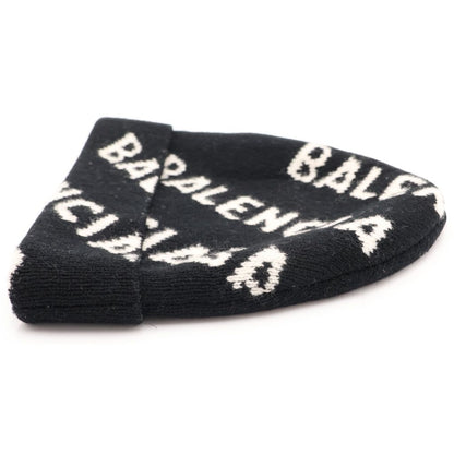 Balenciaga Logo Allover Beanie Knit Hat Black — view 3