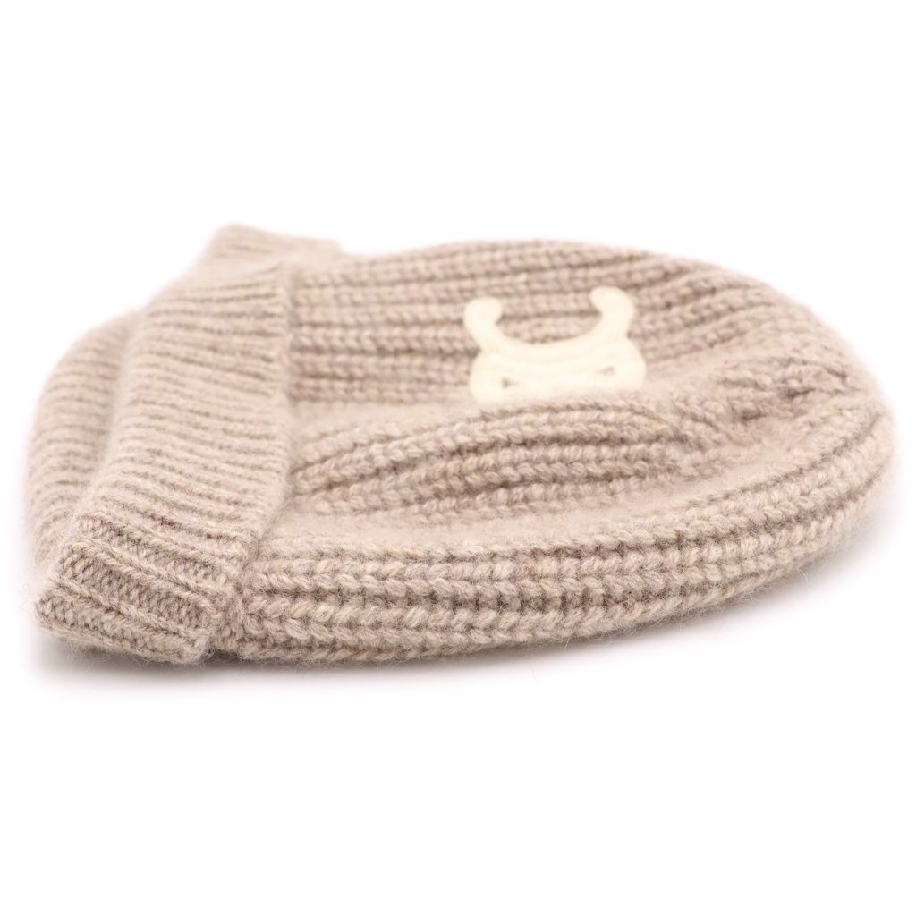 Celine Triomphe Patch Cashmere Knit Hat Beanie Ivory — view 3