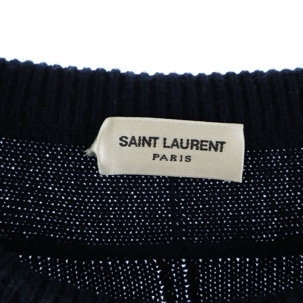 Saint Laurent Paris Cashmere Crew Neck Knit Sweater Navy — view 6