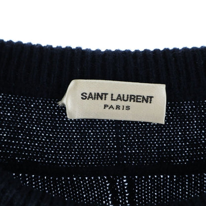 Saint Laurent Paris Cashmere Crew Neck Knit Sweater Navy — view 6