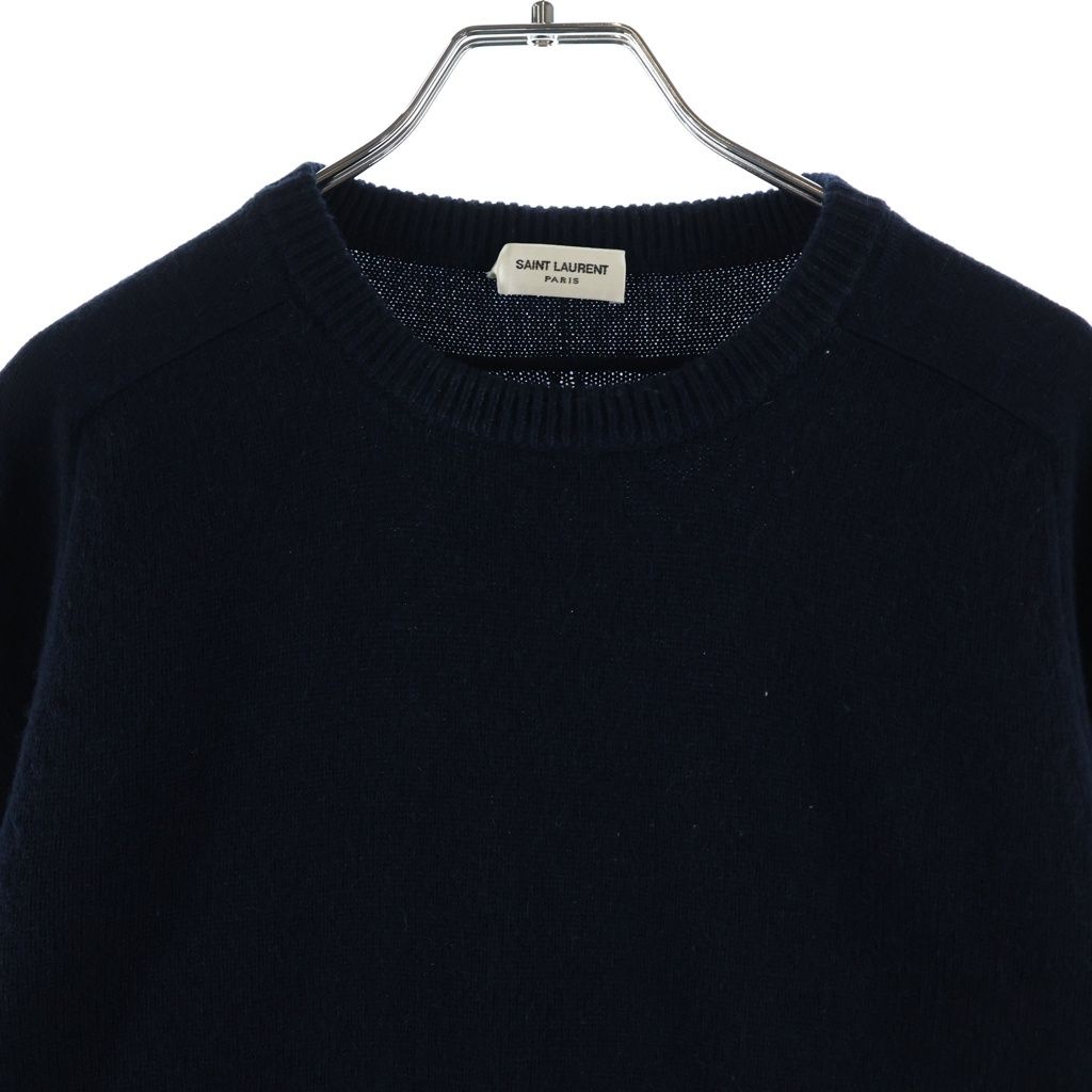 Saint Laurent Paris Cashmere Crew Neck Knit Sweater Navy — view 3