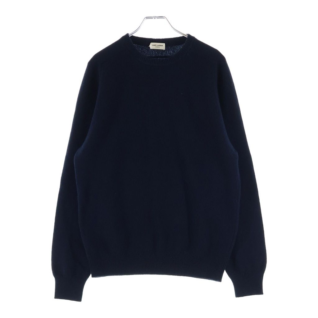 Saint Laurent Paris Cashmere Crew Neck Knit Sweater Navy