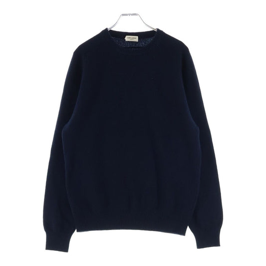 Saint Laurent Paris Cashmere Crew Neck Knit Sweater Navy