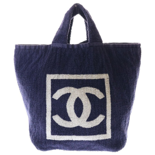 Chanel CC Beach Tote Terry Cloth Navy White