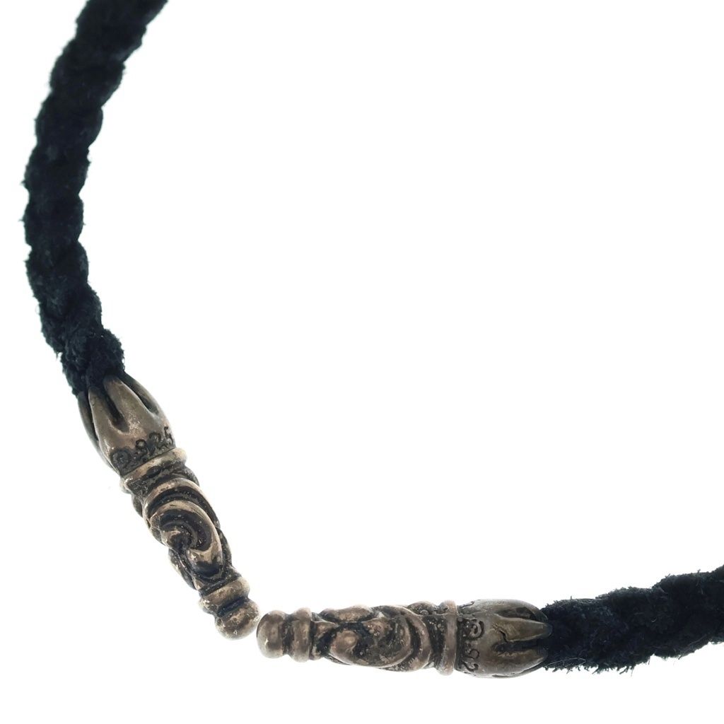 Chrome Hearts Leather Braid Scroll Necklace Black Silver