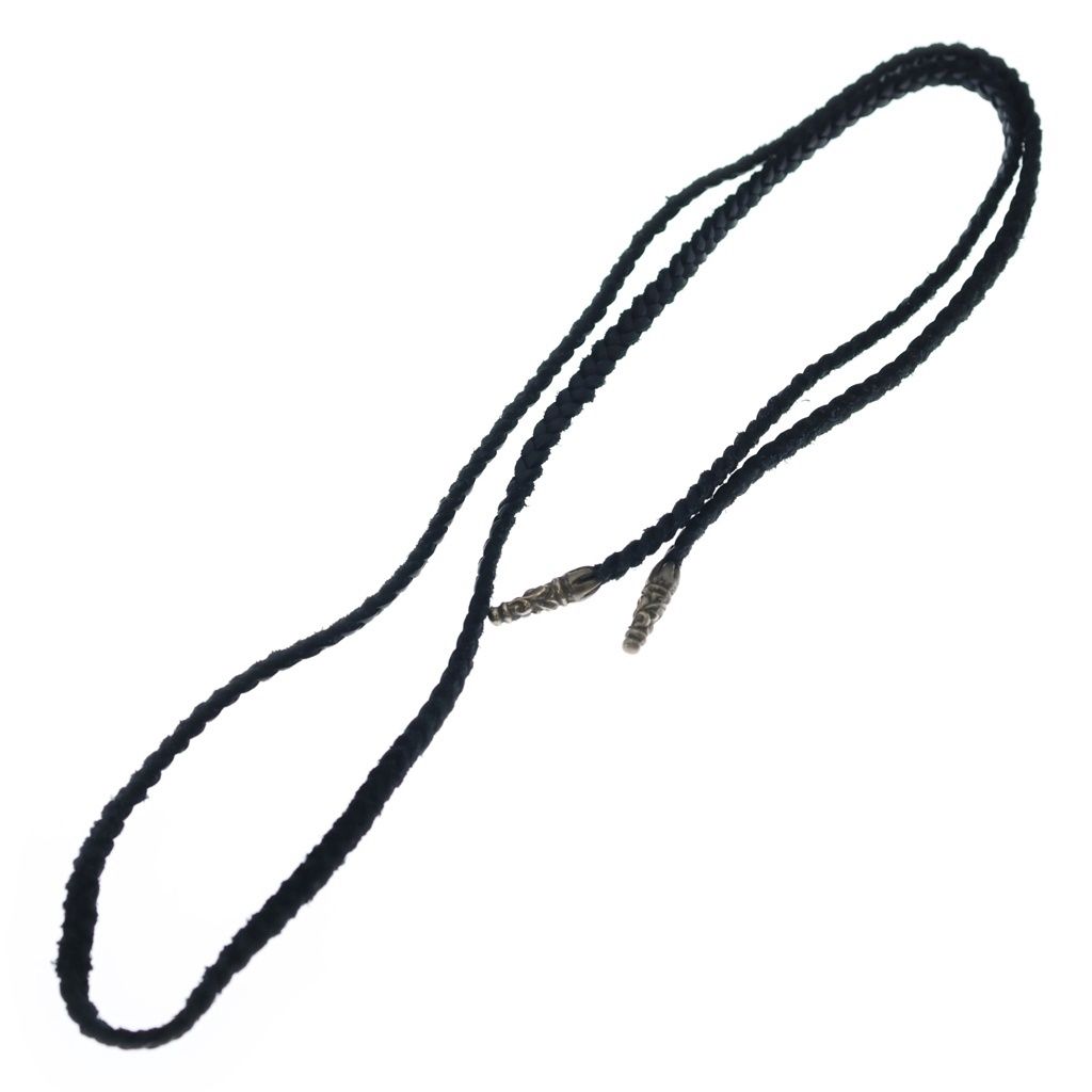 Chrome Hearts Leather Braid Scroll Necklace Black Silver — view 2