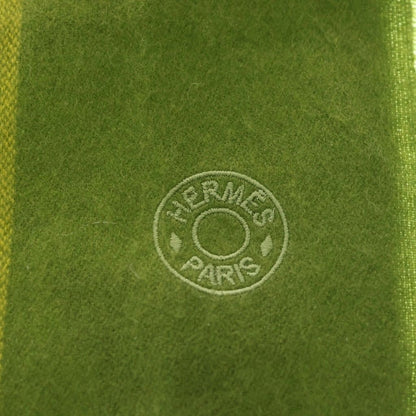 Hermes Series Logo Embroidery Cashmere Fringe Scarf Green Yellow — view 3