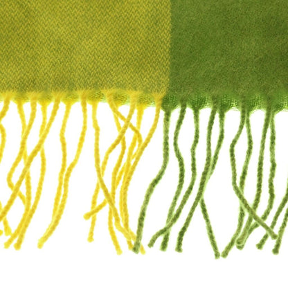Hermes Series Logo Embroidery Cashmere Fringe Scarf Green Yellow — view 4