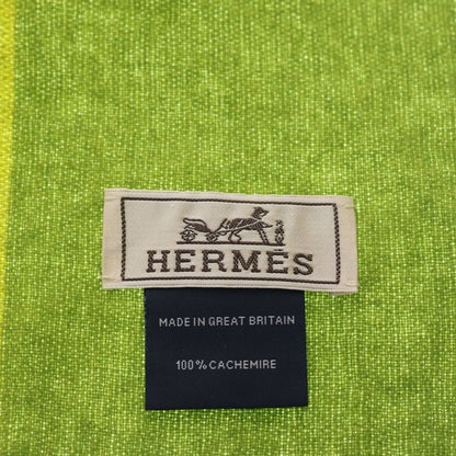 Hermes Series Logo Embroidery Cashmere Fringe Scarf Green Yellow — view 5