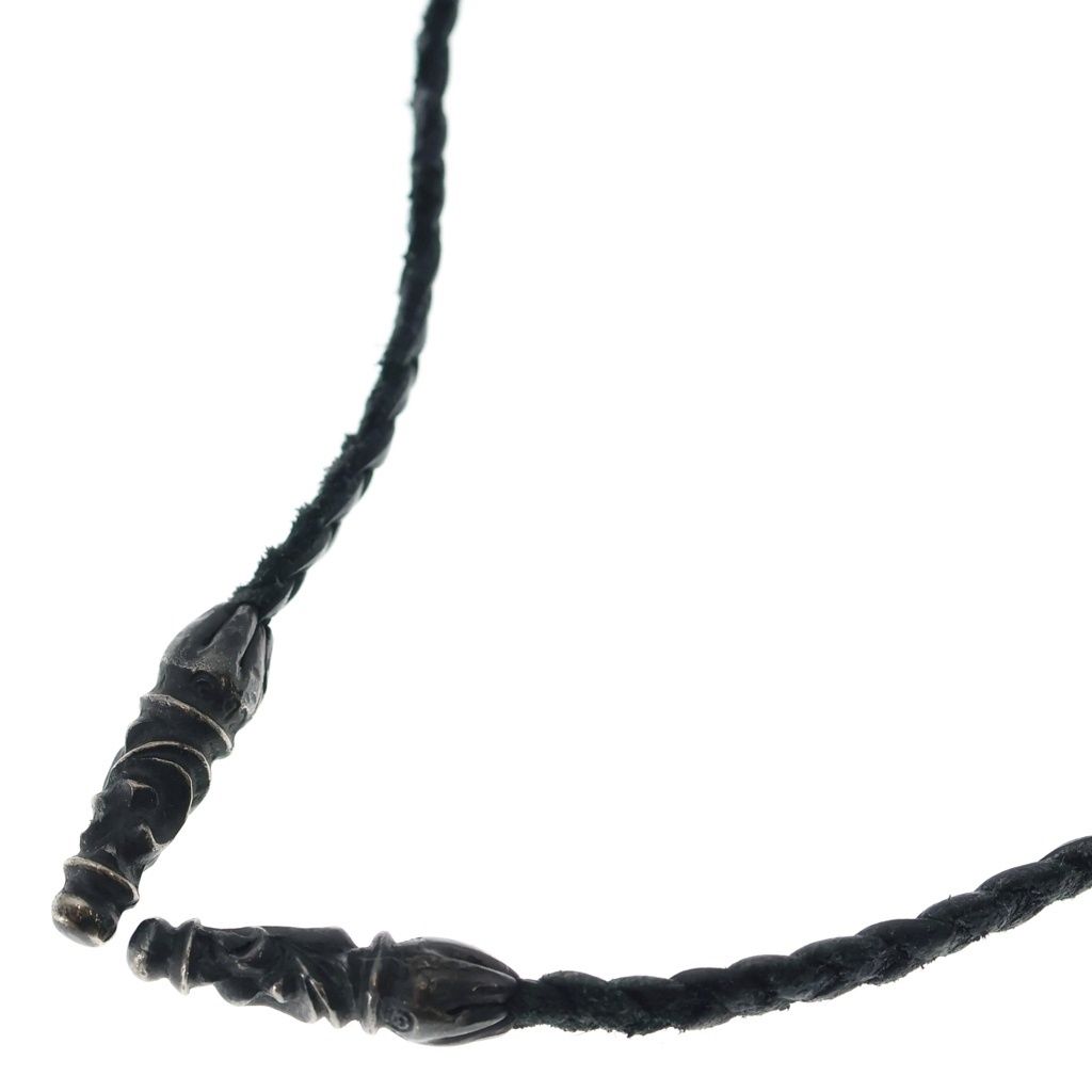Chrome Hearts Leather Braid Scroll Necklace Black Silver