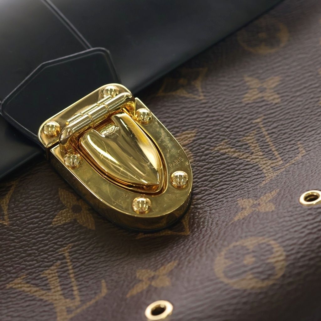 Louis Vuitton Monogram One Handle Flap Bag Handbag Black Brown Leather Gold — view 6