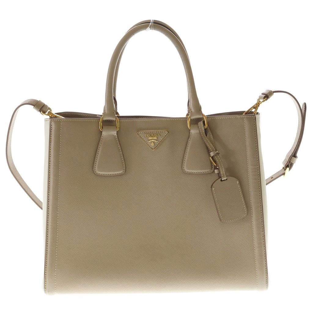 Prada Galleria 2-Way Shoulder Bag Beige Ivory Leather Gold
