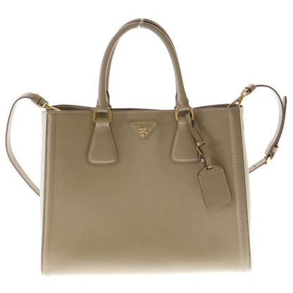 Prada Galleria 2-Way Shoulder Bag Beige Ivory Leather Gold