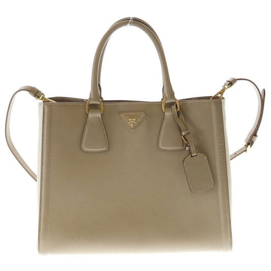 Prada Galleria 2-Way Shoulder Bag Beige Ivory Leather Gold