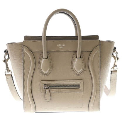 Celine Luggage Nano 2-Way Shoulder Bag Tote Beige Leather Silver