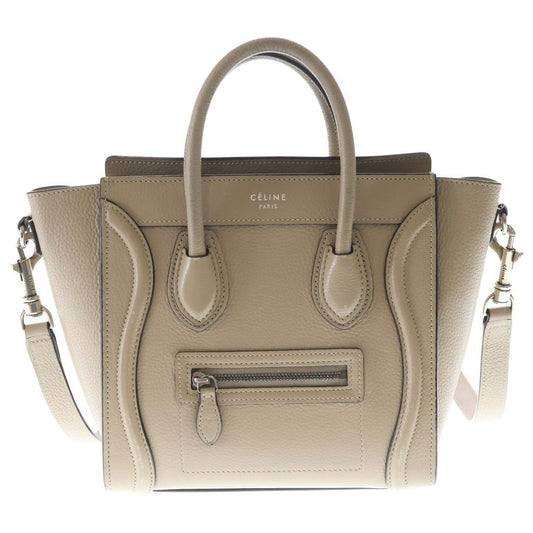 Celine Luggage Nano 2-Way Shoulder Bag Tote Beige Leather Silver