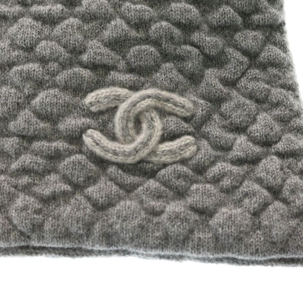 Chanel CC Logo Shawl Gray Cashmere Silk Scarf — view 3