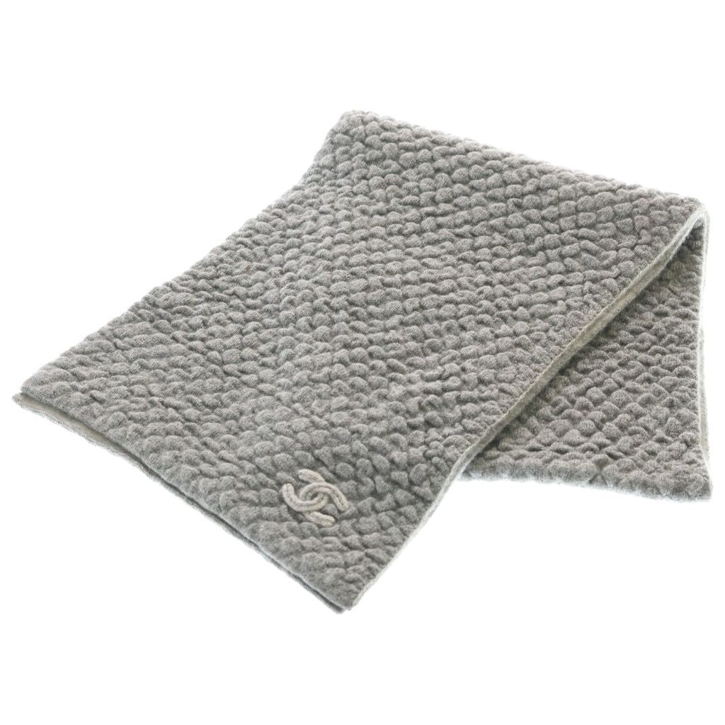Chanel CC Logo Shawl Gray Cashmere Silk Scarf