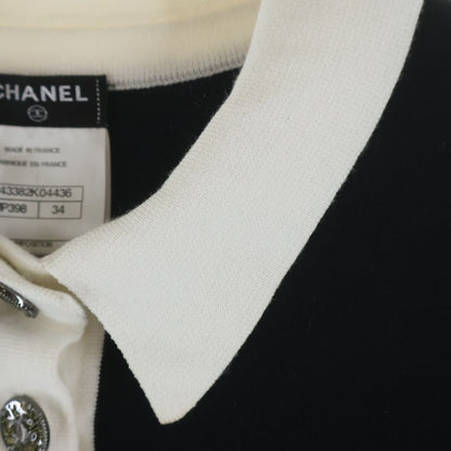 Chanel CC Logo Button Distressed Bicolor Rayon Blend Knit Short Sleeve Dress — view 5