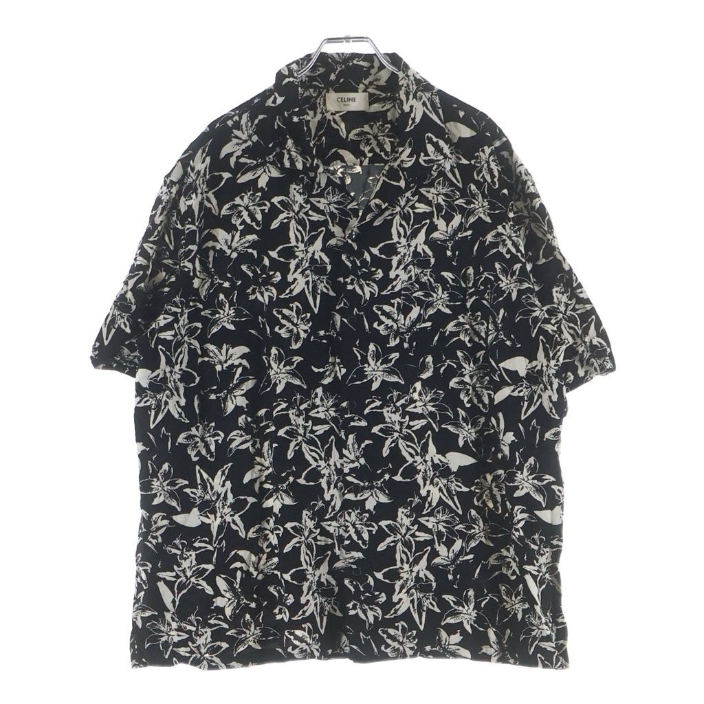 Celine Flower Allover Print Rayon Open Color Hawaiian Short Sleeve Shirt Black