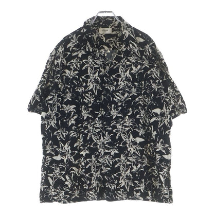 Celine Flower Allover Print Rayon Open Color Hawaiian Short Sleeve Shirt Black