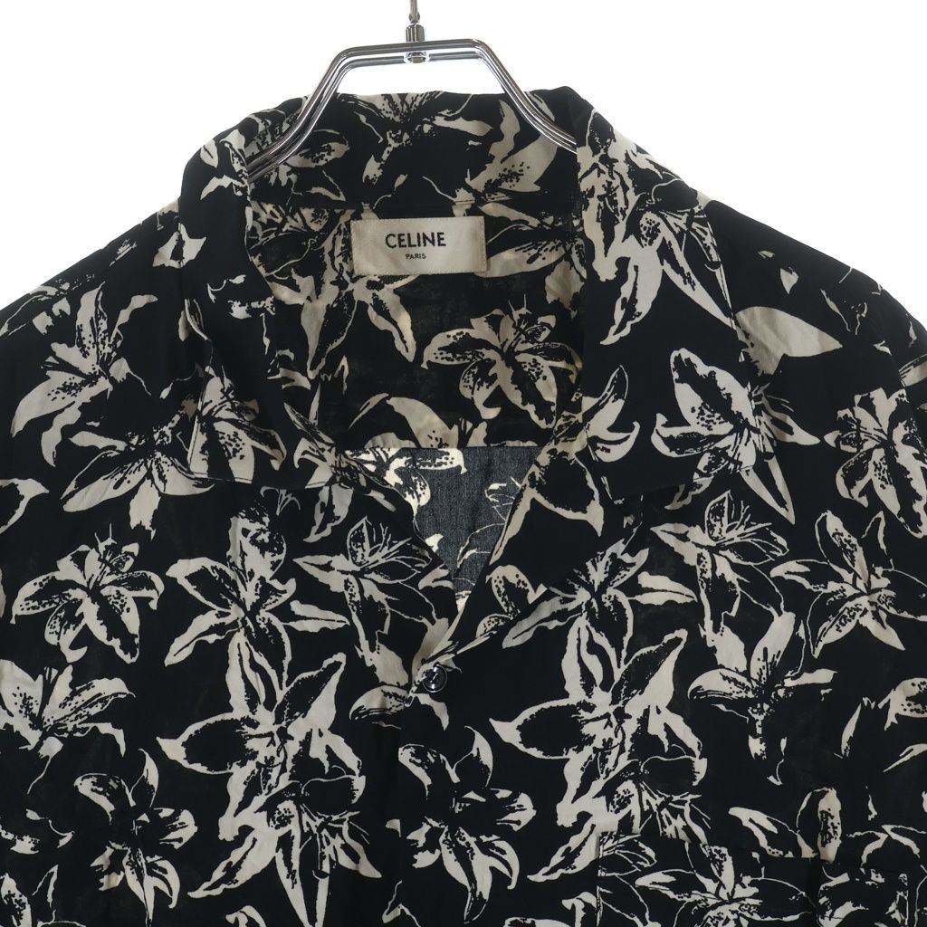 Celine Flower Allover Print Rayon Open Color Hawaiian Short Sleeve Shirt Black — view 3