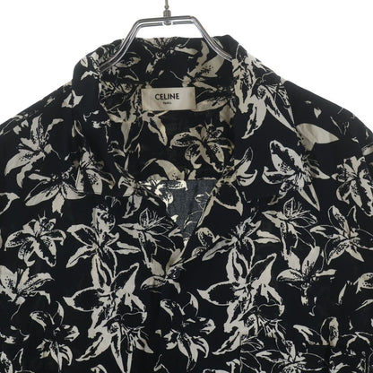 Celine Flower Allover Print Rayon Open Color Hawaiian Short Sleeve Shirt Black — view 3