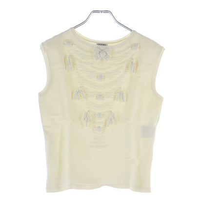 Chanel CC Logo Plate Versailles Ribbon Embroidery Decoration Sleeveless Knit
