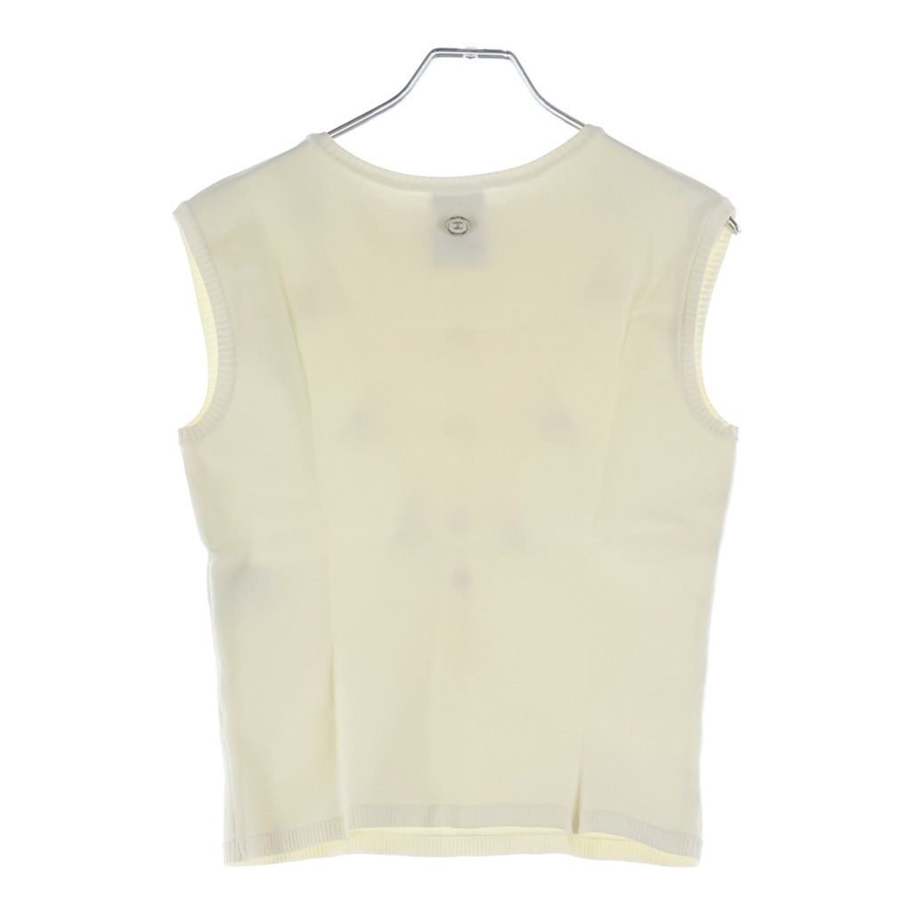 Chanel CC Logo Plate Versailles Ribbon Embroidery Decoration Sleeveless Knit — view 2