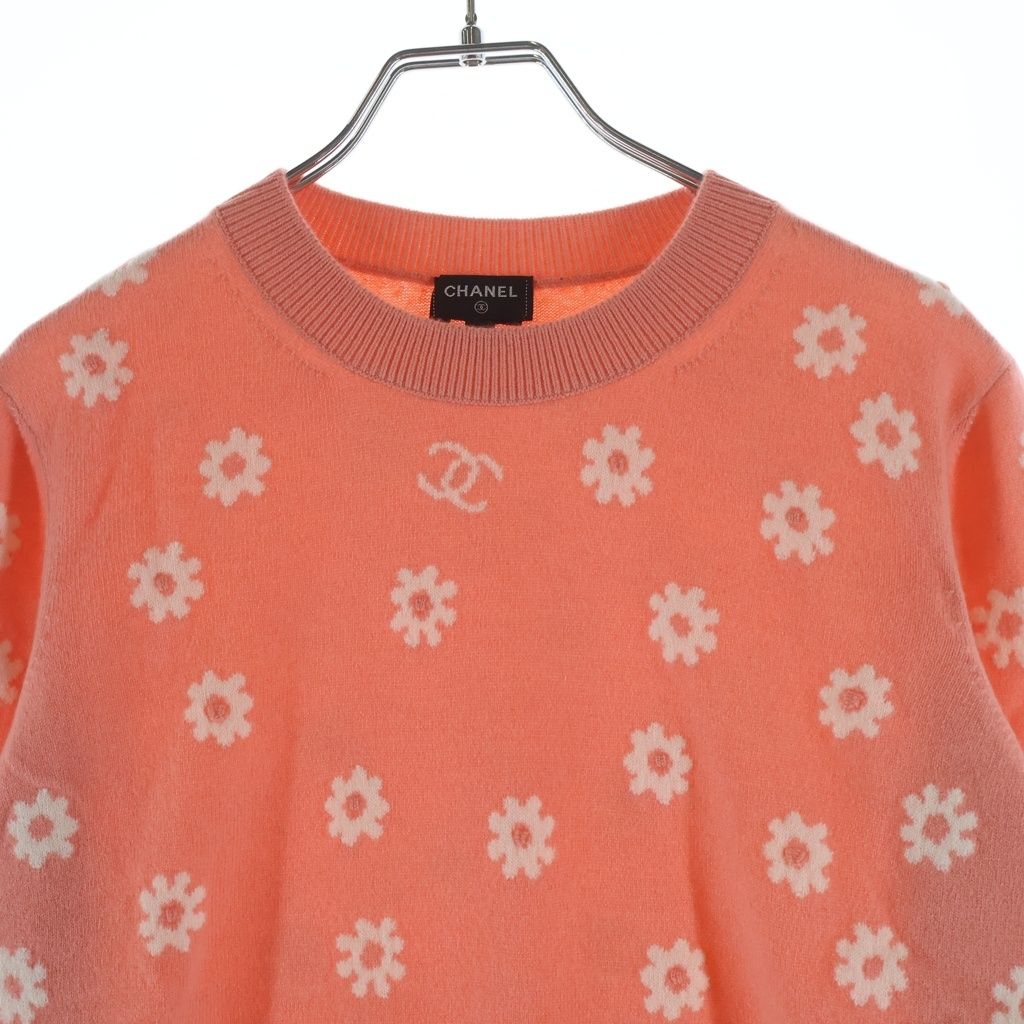 Chanel CC Logo Cashmere Knit Pullover Sweater Daisy Coral Pink White 34 — view 3
