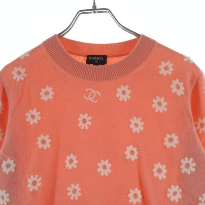 Chanel CC Logo Cashmere Knit Pullover Sweater Daisy Coral Pink White 34 — view 3